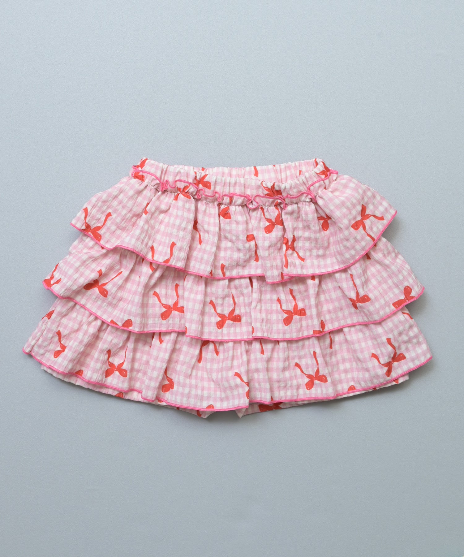 Printed Seersucker Frill Culotte Shorts