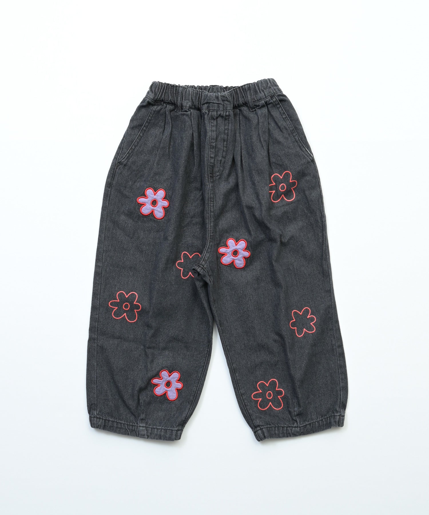 Denim Barrel Pants with Lots of Flowers