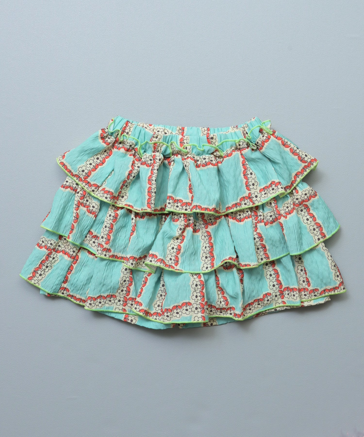 Printed Seersucker Frill Culotte Shorts