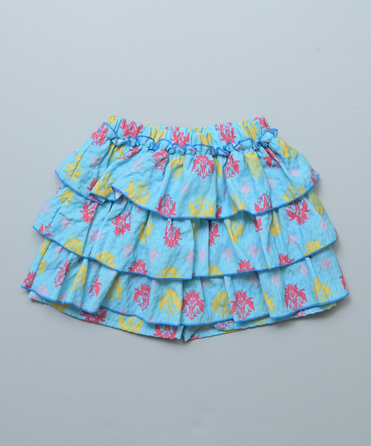 Printed Seersucker Frill Culotte Shorts