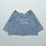 Denim Blouse with a Ruffled Collar