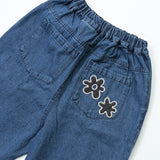 Denim Barrel Pants with Lots of Flowers