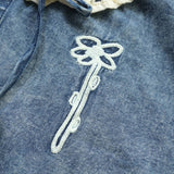 Denim Blouse with a Ruffled Collar