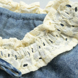 Denim Blouse with a Ruffled Collar