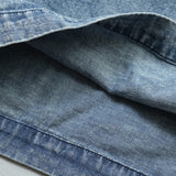Denim Blouse with a Ruffled Collar