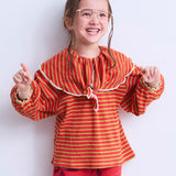 Twist-Ribbed Big-Collar BD Top