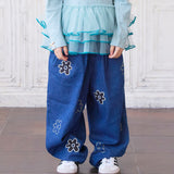 Denim Barrel Pants with Lots of Flowers