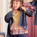 Denim Blouse with a Ruffled Collar