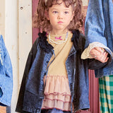 Denim Blouse with a Ruffled Collar