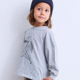 Printed Long-Sleeve T-Shirt with Ribbed Sleeves