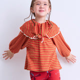 Twist-Ribbed Big-Collar BD Top