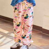 All-Over Print Twill Barrel Pants