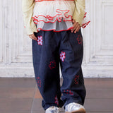 Denim Barrel Pants with Lots of Flowers
