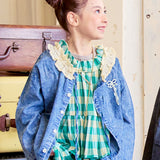 Denim Blouse with a Ruffled Collar