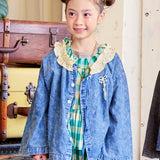 Denim Blouse with a Ruffled Collar
