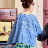 Denim Blouse with a Ruffled Collar