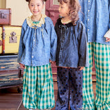 Denim Blouse with a Ruffled Collar