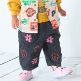 Denim Barrel Pants with Lots of Flowers