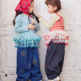 Denim Barrel Pants with Lots of Flowers