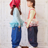 Denim Barrel Pants with Lots of Flowers