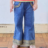 Lace-Trimmed Flared Pants